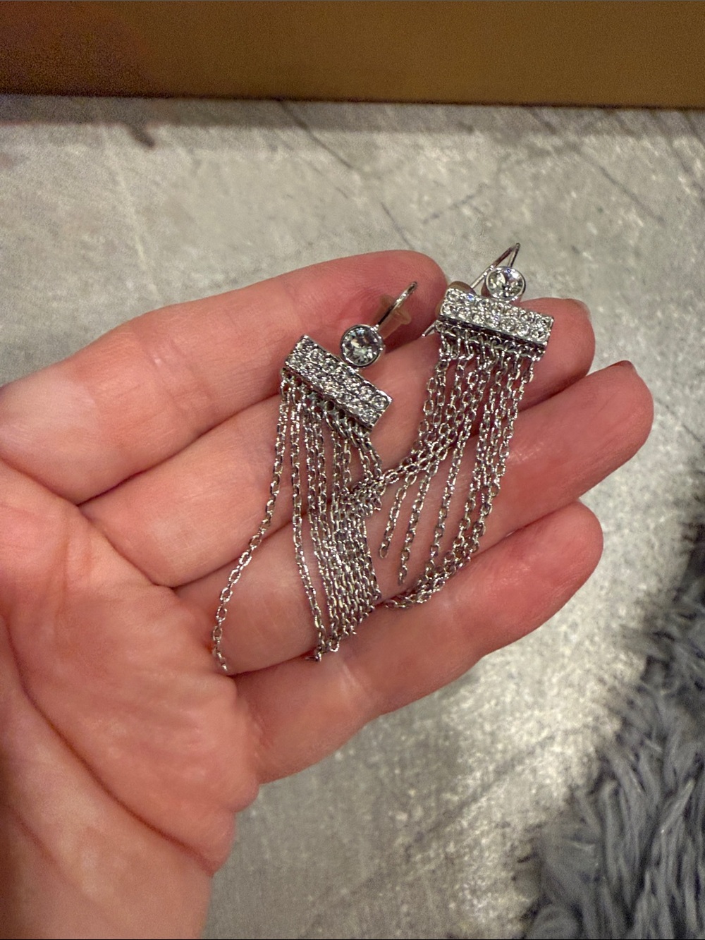 Touchstone Crystal Silver-Tone Chain Fringe Earrings